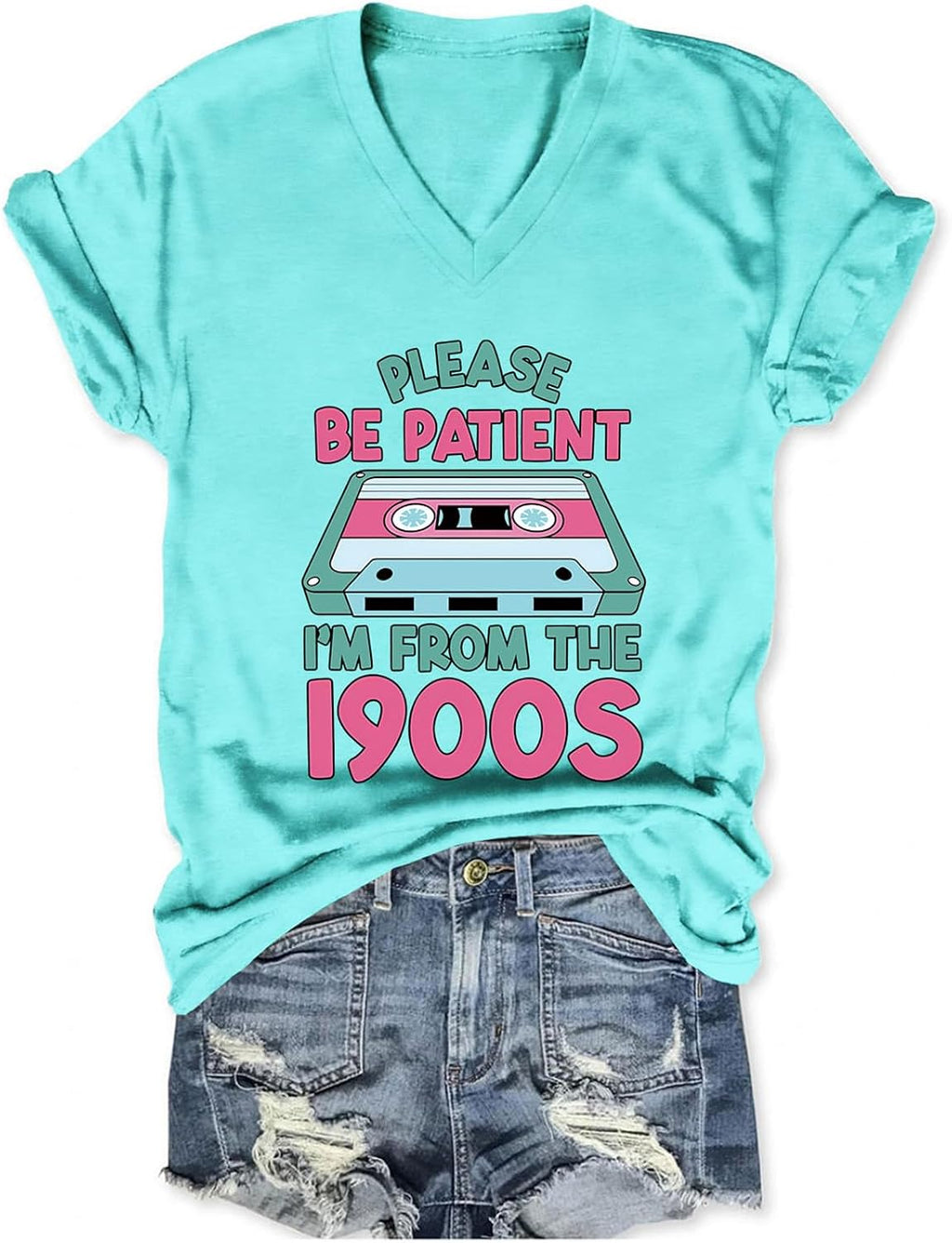 Please Be Patient I'm from The 1900s Shirt Vintage Graphic Tees 90s Country T Shirts V Neck Short Sleeve Tops
