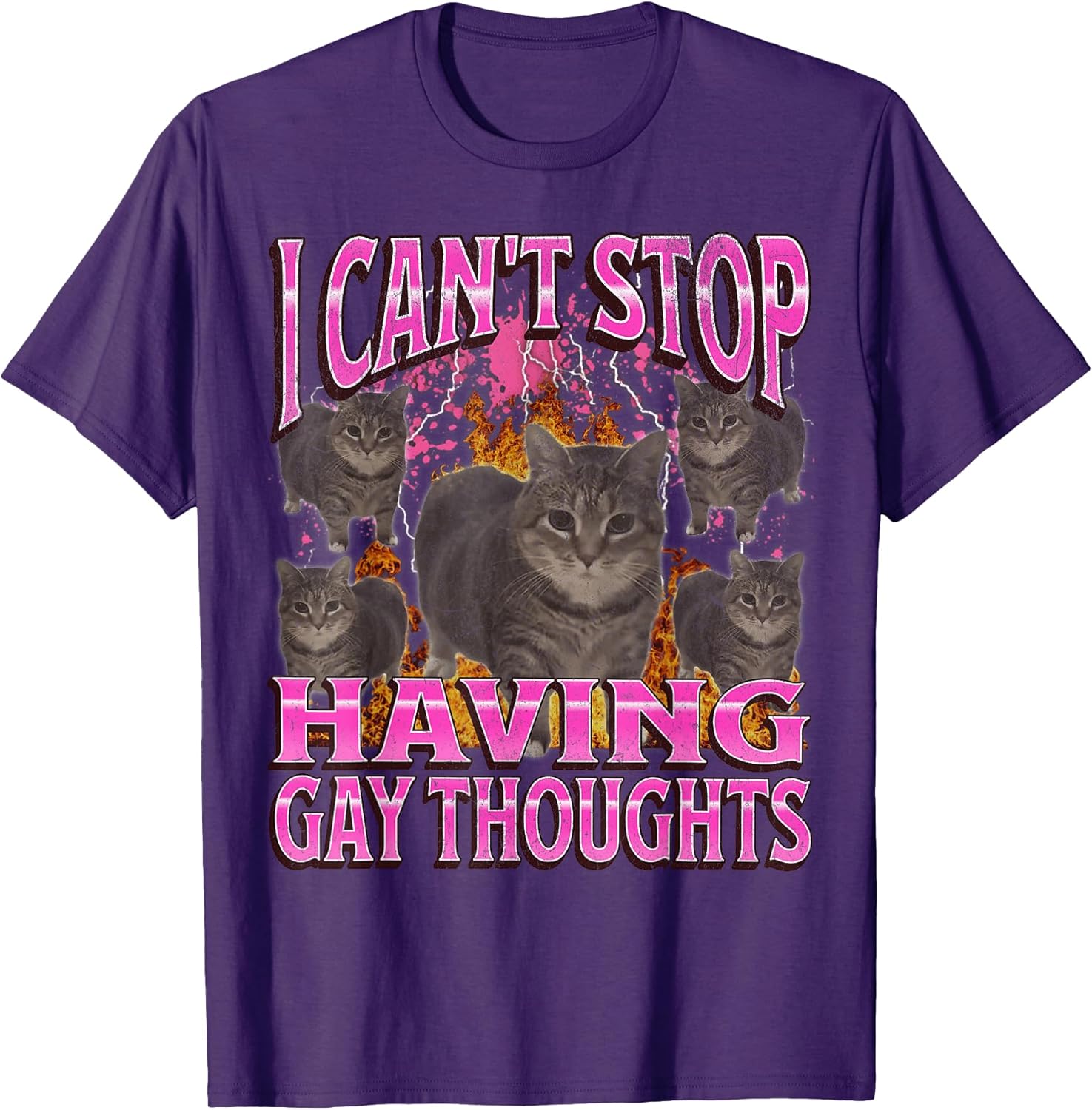 Can't Stop Having Gay Thoughts Funny Cat Meme Bootleg T-Shirt