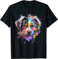 Australian Shepherd Dog Face Aussie Colorful Pop Art Style T-Shirt for Men Women Kids