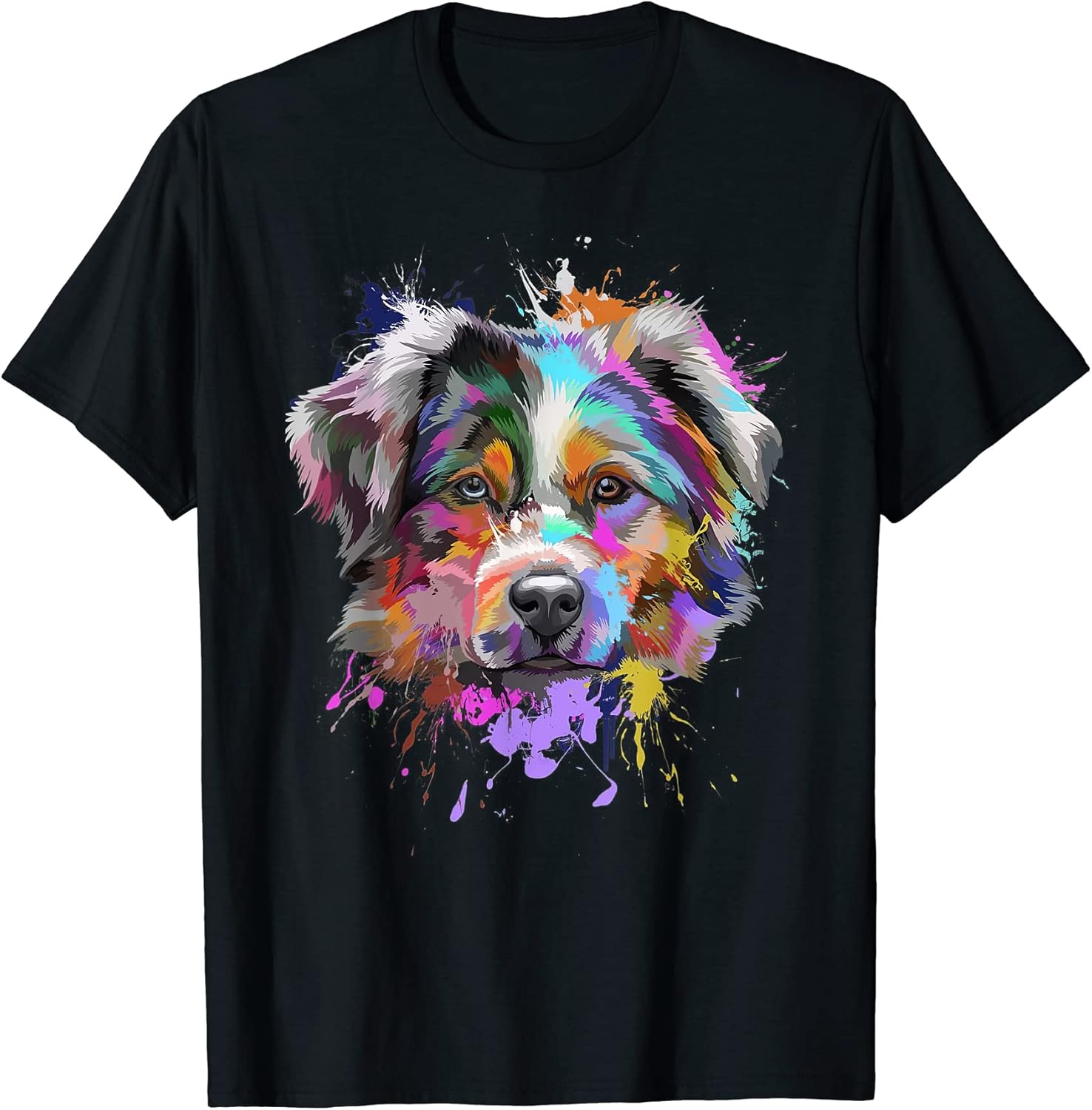 Australian Shepherd Dog Face Aussie Colorful Pop Art Style T-Shirt for Men Women Kids
