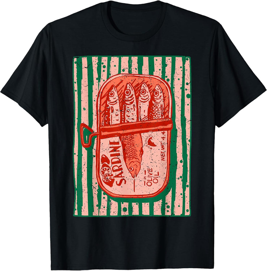 Sardines Tinned Fish Retro Graphic Mediterranean Coastal T-Shirt