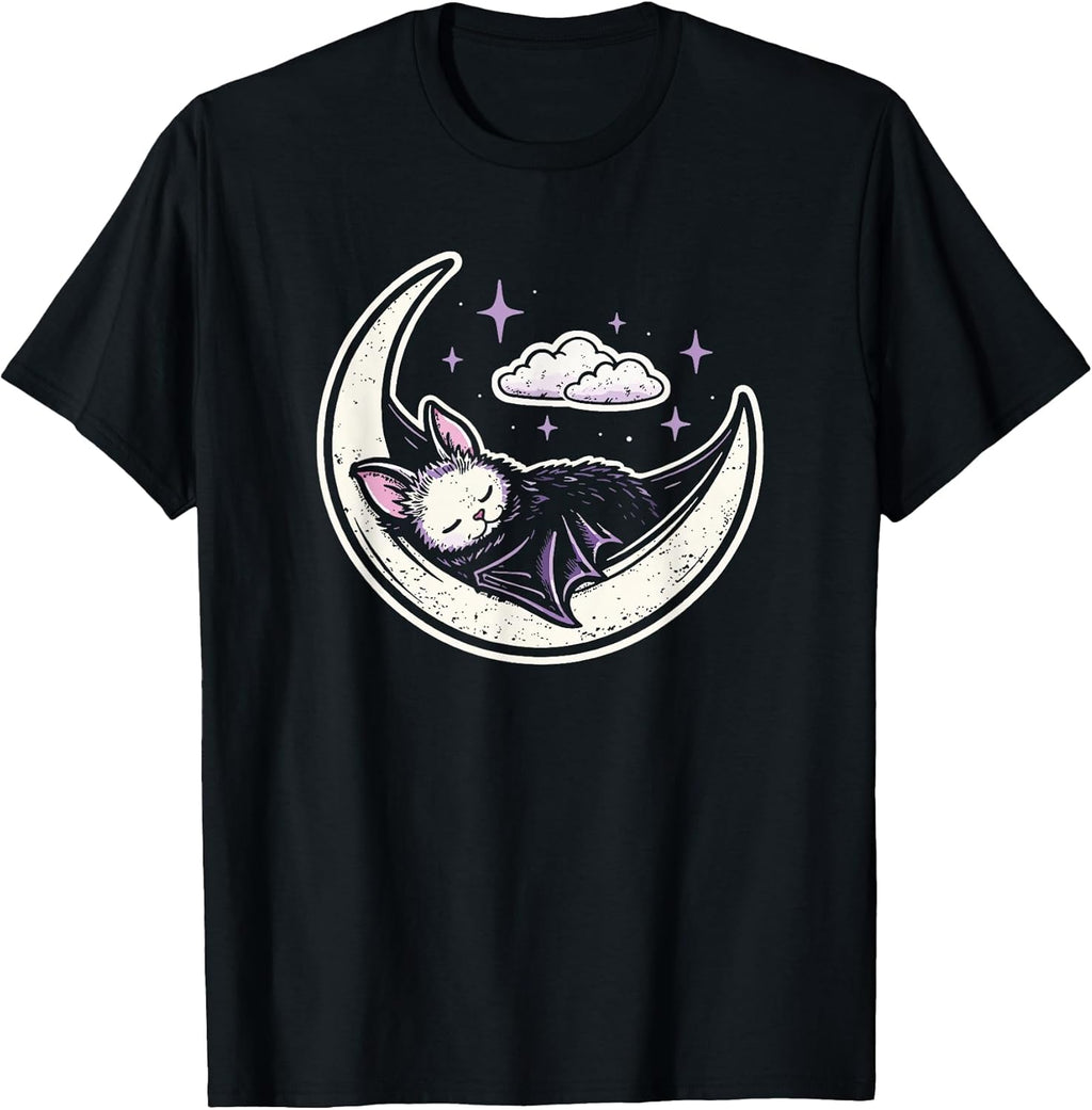 Bat Moon Creepy Cute Kawaii Pastel Goth Purple Alt Aesthetic T-Shirt