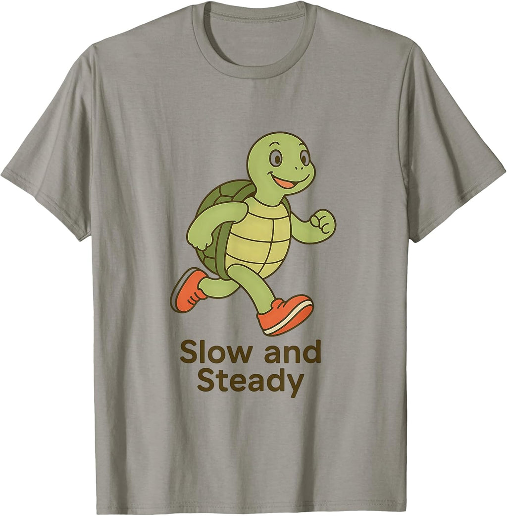 Minimalist Cartoon Turtle in Running Shoes Funny Confident T-Shirt