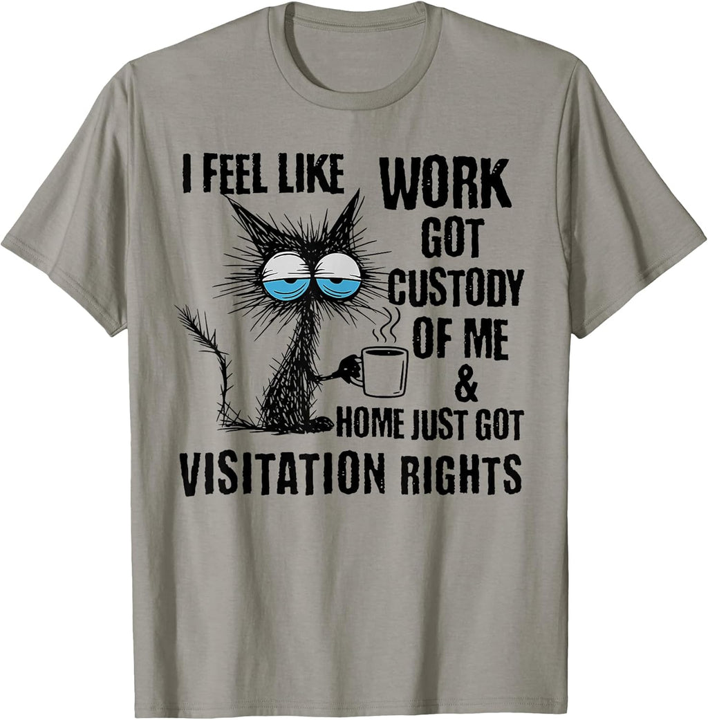Funny Sarcastic Cat I Feel Like Work Got Custody of Me T-Shirt