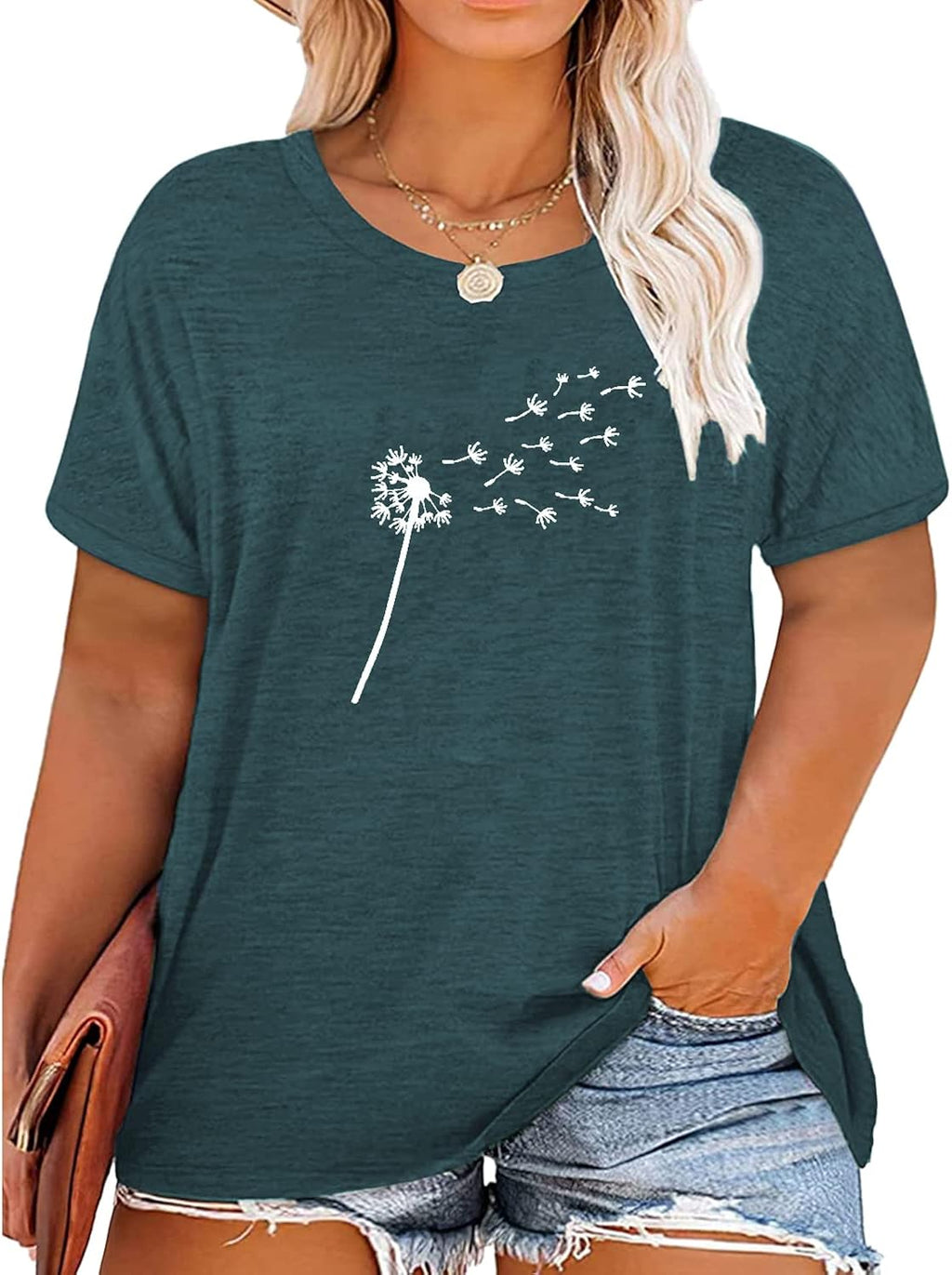 Plus Size Tops for Women Cute Graphic Tees Loose Fit Flower Printing Short Sleeve Crew Neck T Shirts
