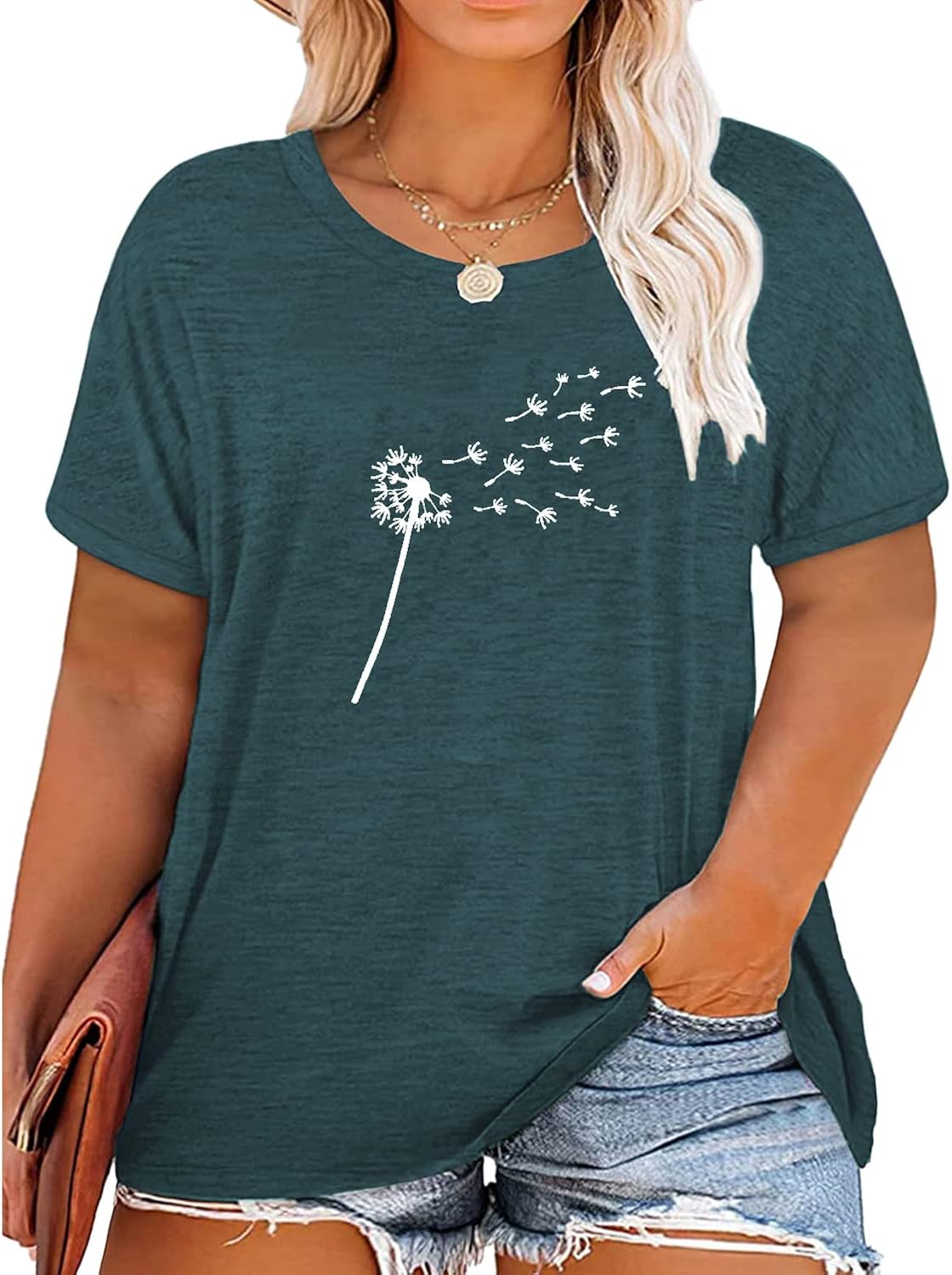 Plus Size Tops for Women Cute Graphic Tees Loose Fit Flower Printing Short Sleeve Crew Neck T Shirts