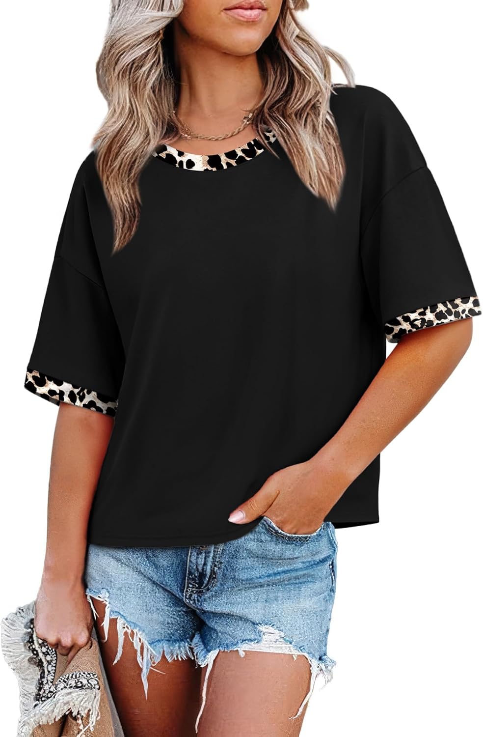 Womens T Shirts Loose Fit Short Half Sleeve Crew Neck Oversized Tshirts Color Block Summer Tops Fashion 2026