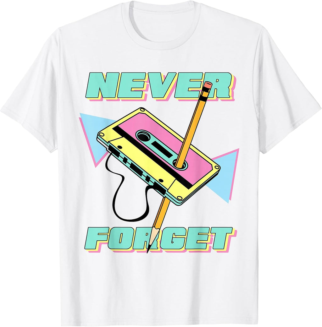 90s Party Costume 80s Never Forget Retro Cassette T-Shirt