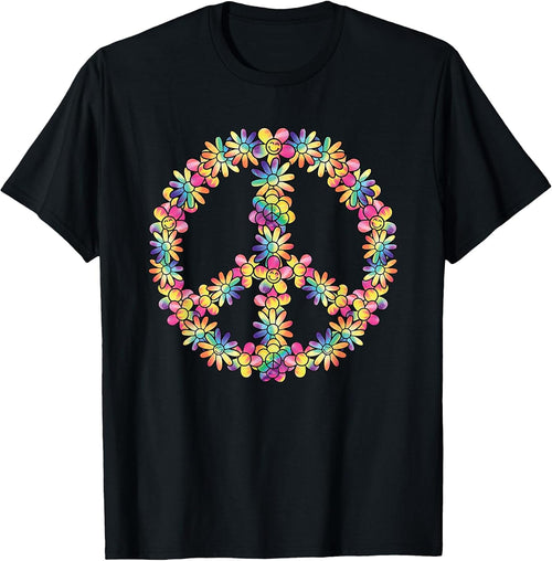 60s 70s Hippie Peace Flower Groovy Party Outfit Retro Women T-Shirt