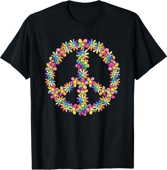 60s 70s Hippie Peace Flower Groovy Party Outfit Retro Women T-Shirt