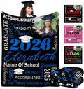 2026 Graduation Gift, Customized Black and Blue Name Blanket with Photo Graduation Blanket for High School Nursing College Adult Girls Boys
