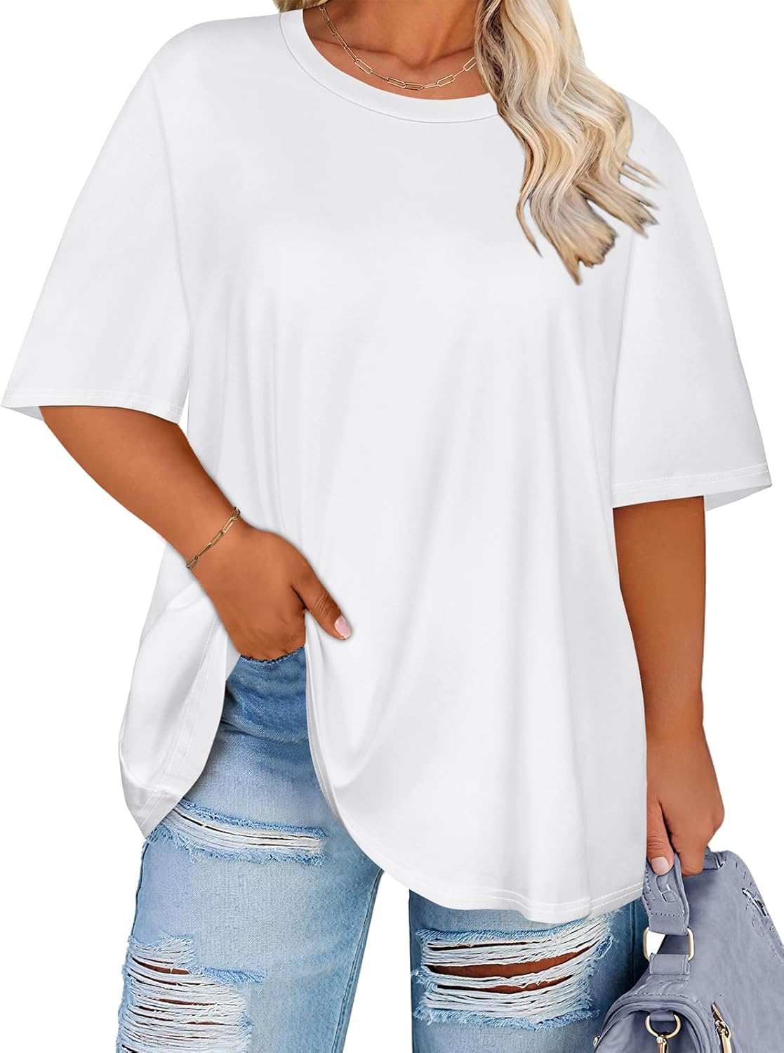 Plus Size Tshirts for Women Oversized Casual Tees Crewneck Short Sleeves Blouses 2026