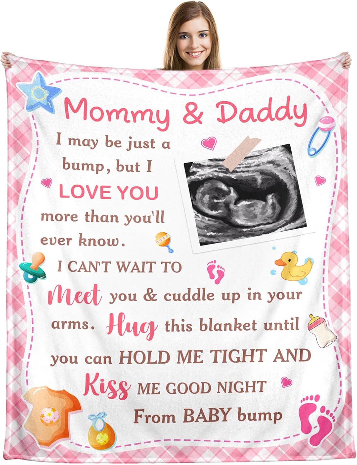 Personalized Ultrasound Blanket for Mom to Be, Custom Baby Sonogram Photo Blanket with Name, Dear Mommy Pregnancy Gift, African American Baby Shower First (Pattern 2)