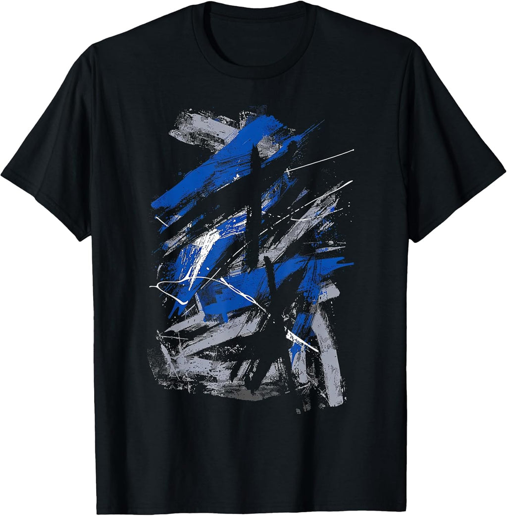 Blue and Black Urban Art Graphic T-Shirt