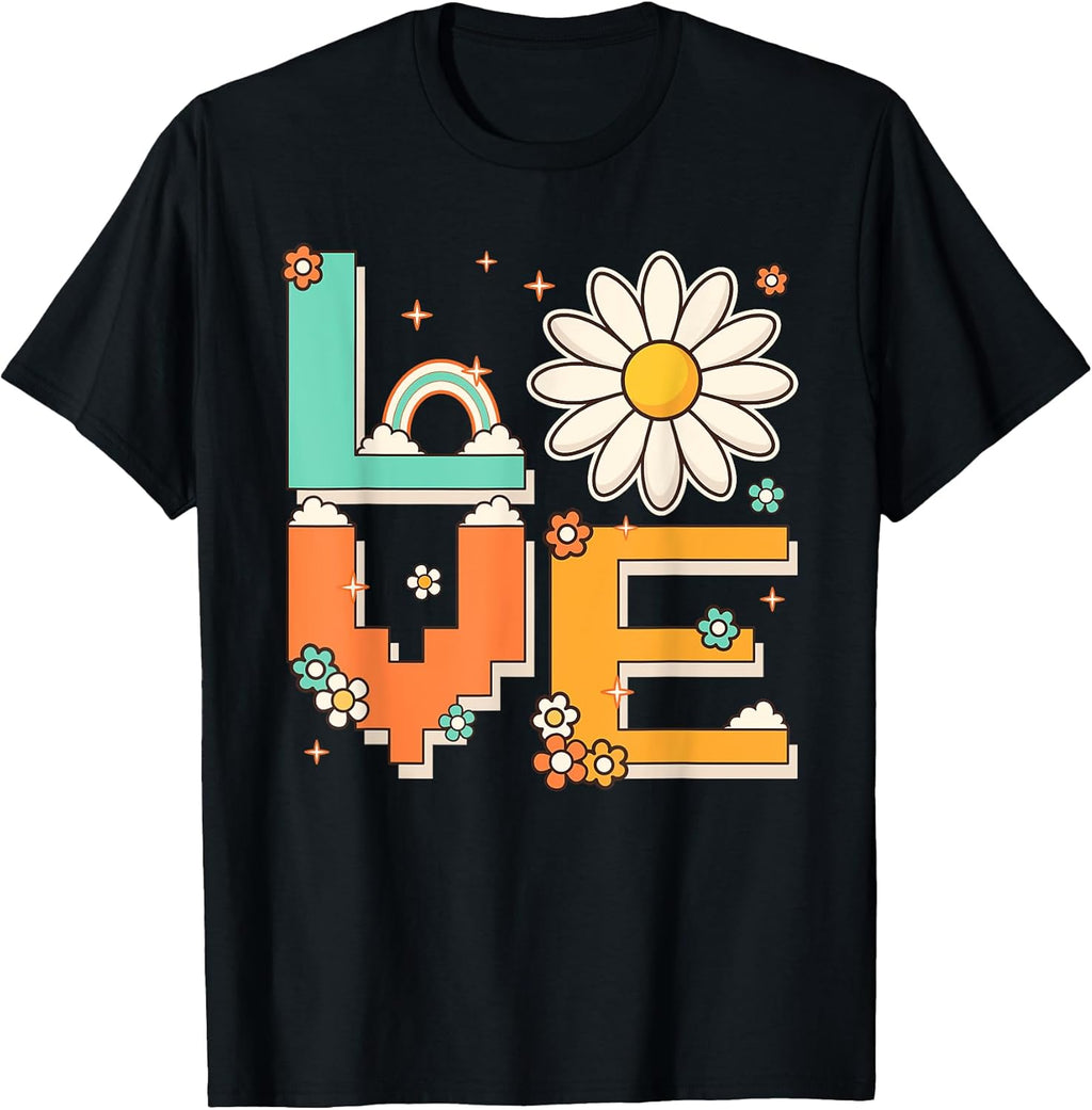 Cute Pixel Art 60s 70s Style Hippie Outfit Love Daisy Flower T-Shirt