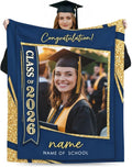 Personalized Graduation Gifts Blanket with Custom Name & Photo, Class of 2026 Graduation Blankets for High School College, Super Soft Flannel Throw for Bed Sofa