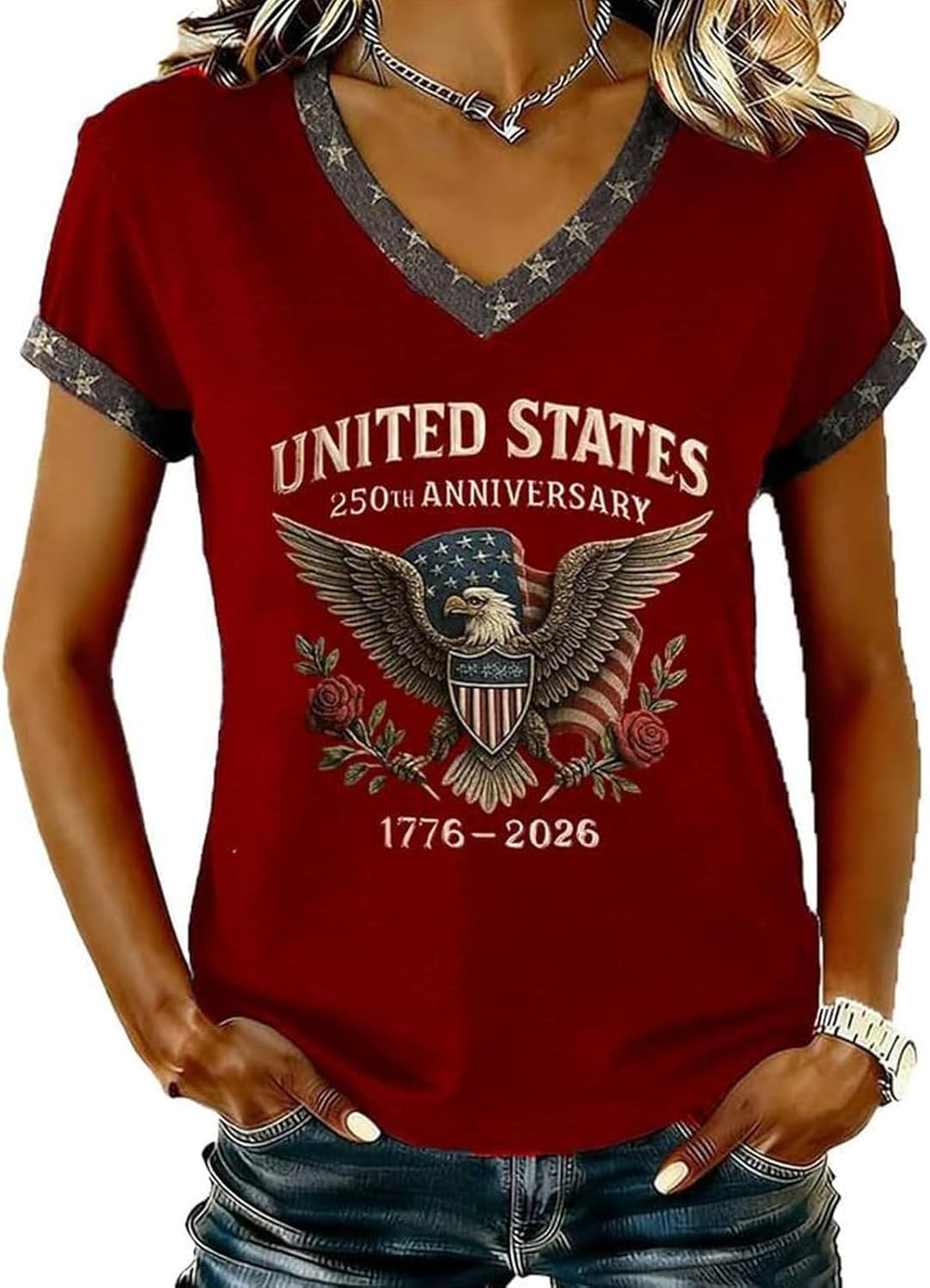 250 Anniversary USA Tshirt Women USA 250th Anniversary Shirts Patriotic American Flag Eagle Tops 1776-2026 Shirt