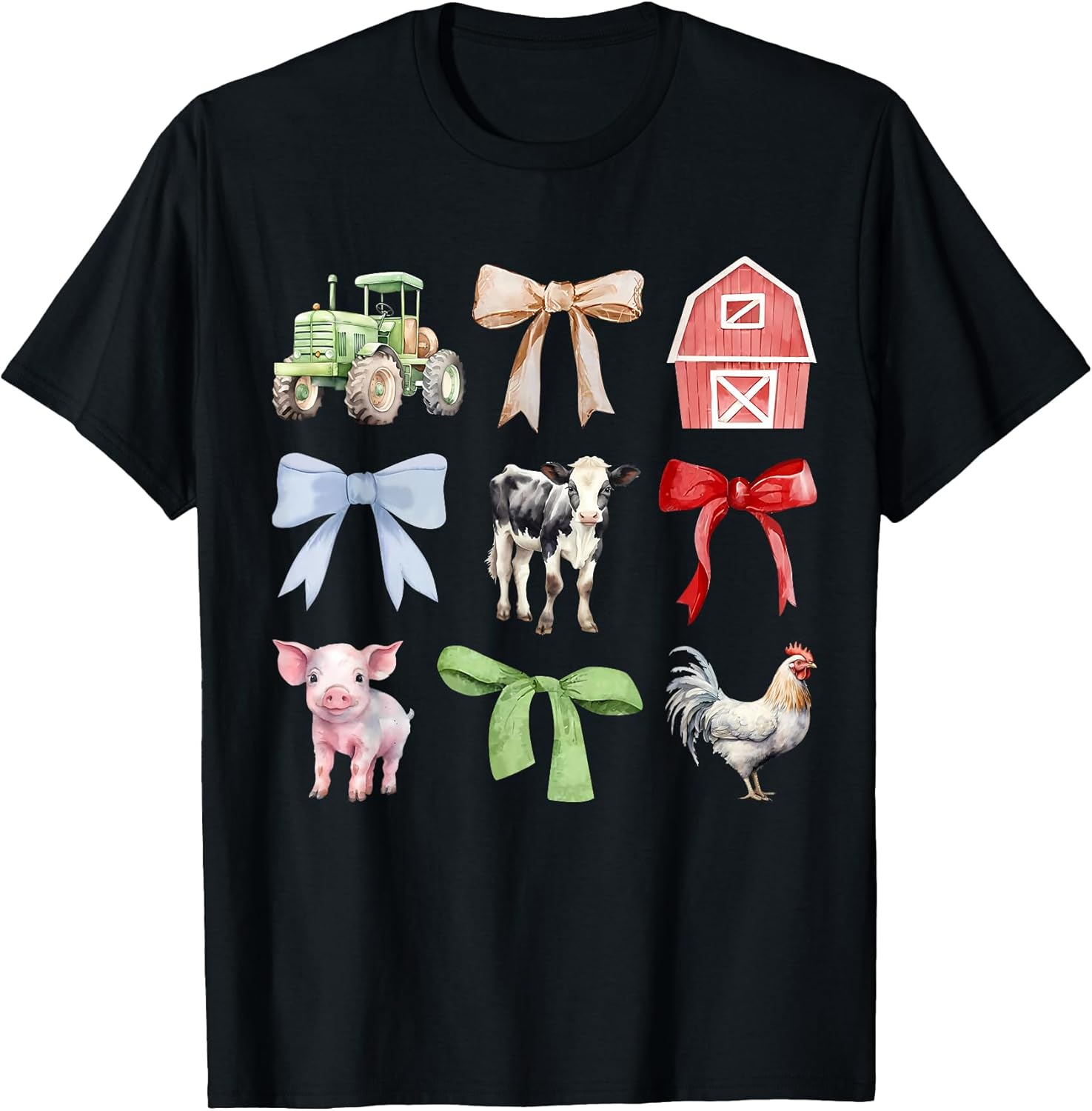 Cute Farm Animals Cow Pig Chicken Coquette Farmer Country T-Shirt