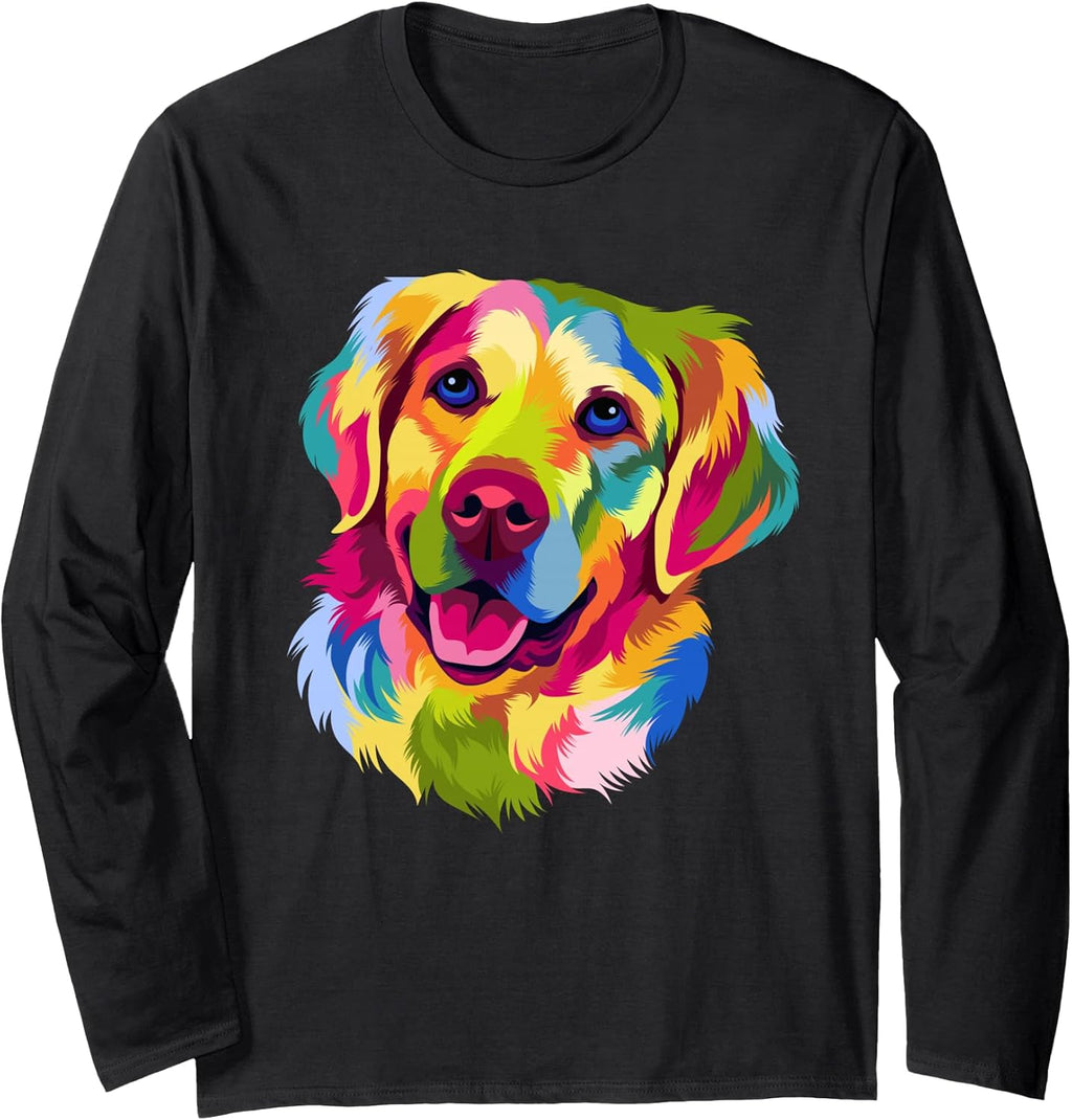 Colorful Pop Art Golden Retriever Portrait Owner Long Sleeve T-Shirt