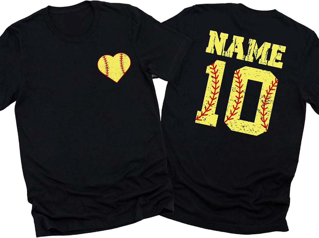 Custom Softball Shirt with Name and Number Personalized Love Softball Tee for Mom Dad Sister Brother Sports Mom Shirt Gifts Multi