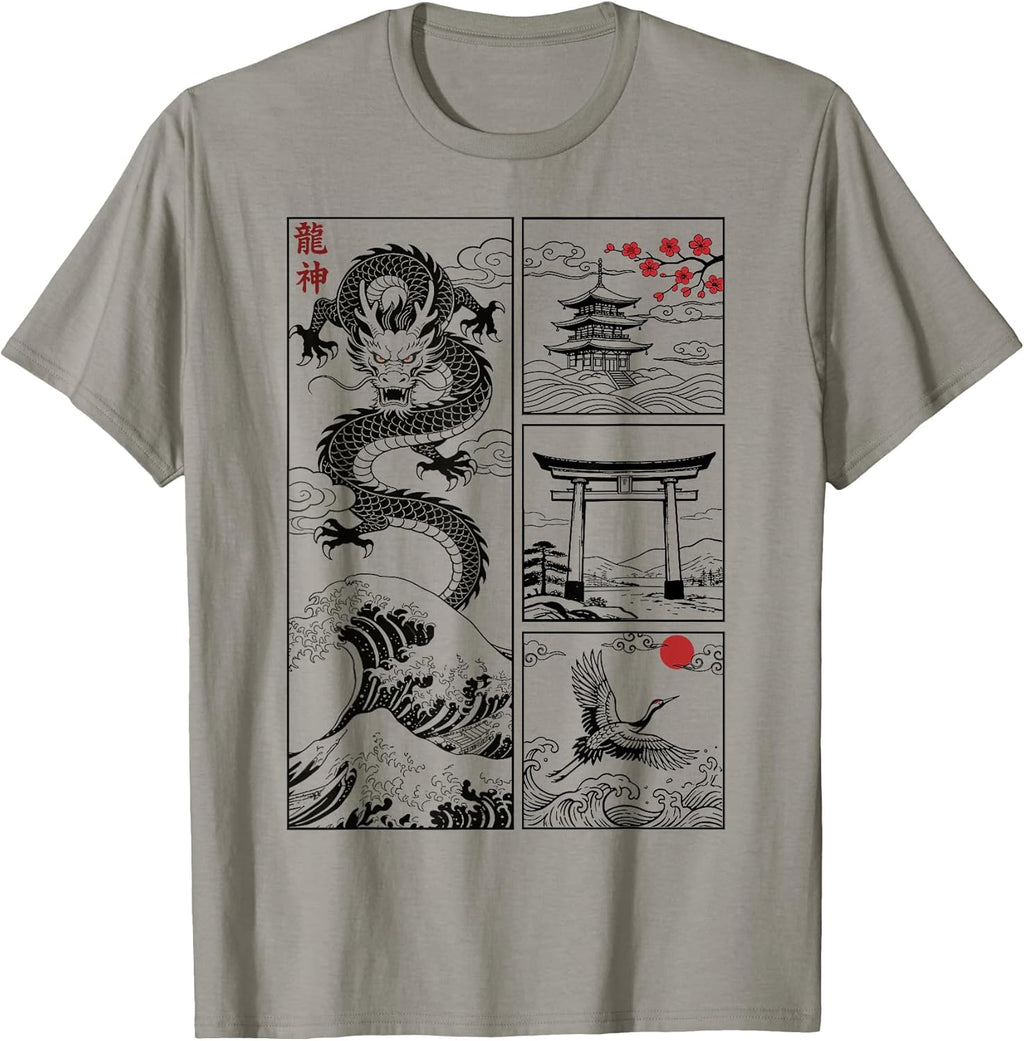 Japanese Dragon Great Wave Off Kanagawa Vintage Japan Art T-Shirt
