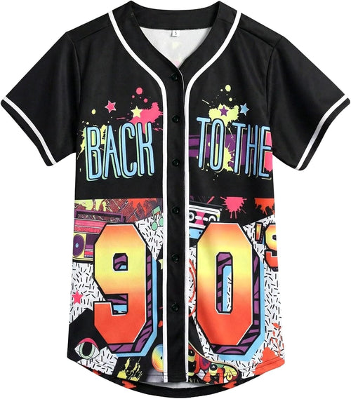 80s 90s Baseball Jersey for Women Hip Hop Custom Outfit for Party Back to The 80s 90s Retro Button Down Shirts