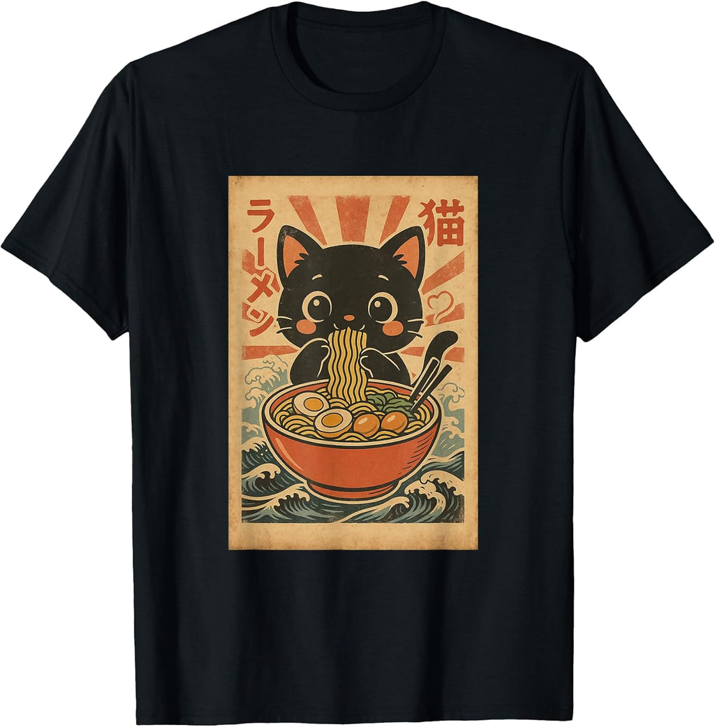 Kawaii Neko Ramen Vintage Japanese Cat T-Shirt
