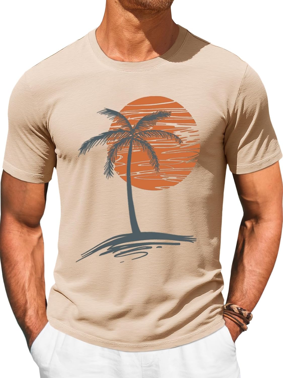 Mens Short Sleeve T-Shirts Crew Neck Casual Shirt Summer Beach Palm Tree Vintage Hawaiian Tees