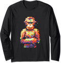Pixel Art Monkey - Retro inspired Primate Long Sleeve T-Shirt