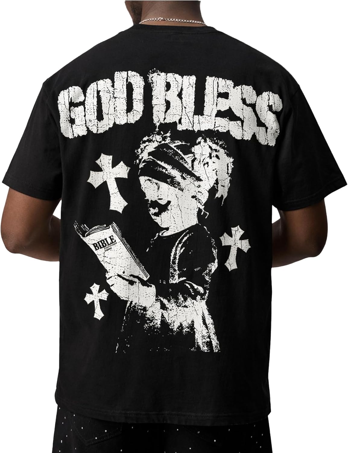 Mens Graphic T-Shirts, Christian Tees Shirt Unisex Oversized Jesus Y2K Cotton Streetwear Top