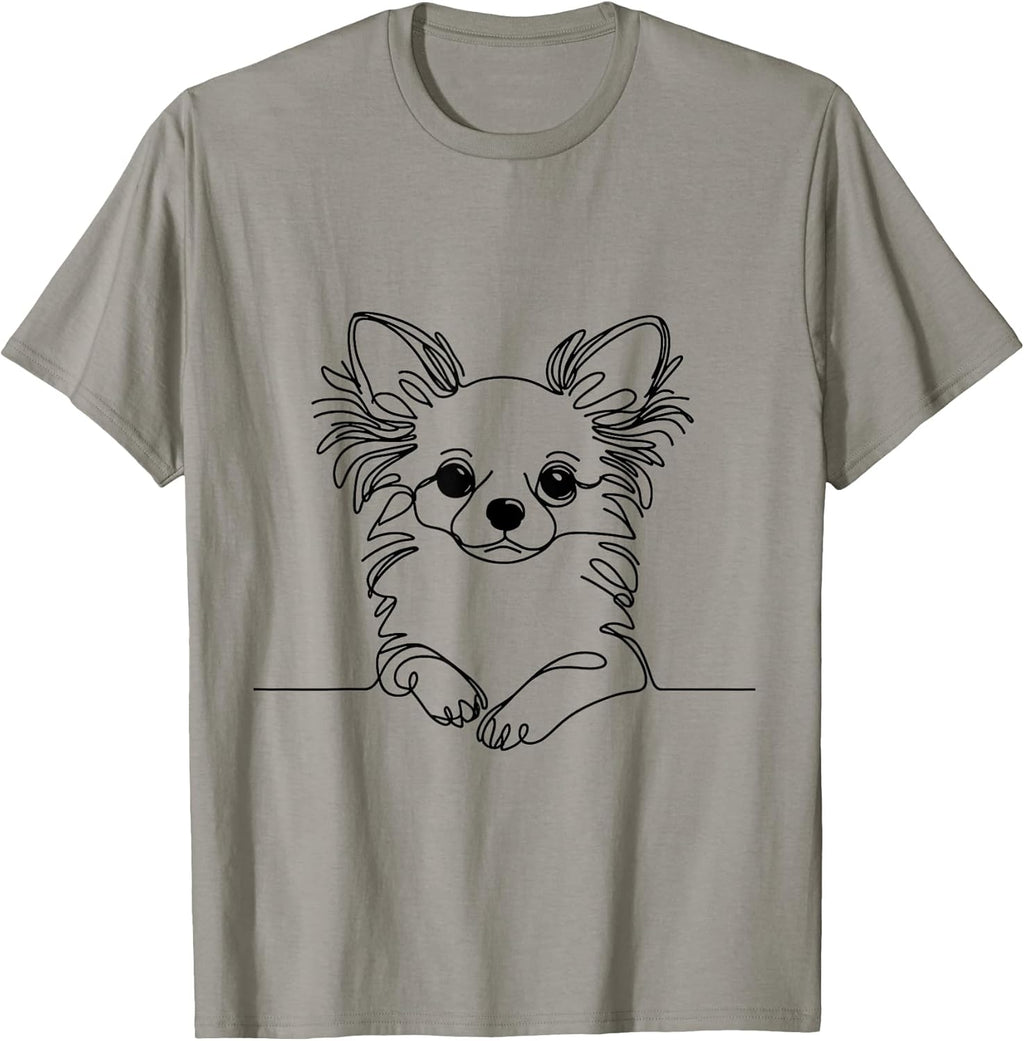 Cute Long Haired Chihuahua Minimalist One-line Art T-Shirt
