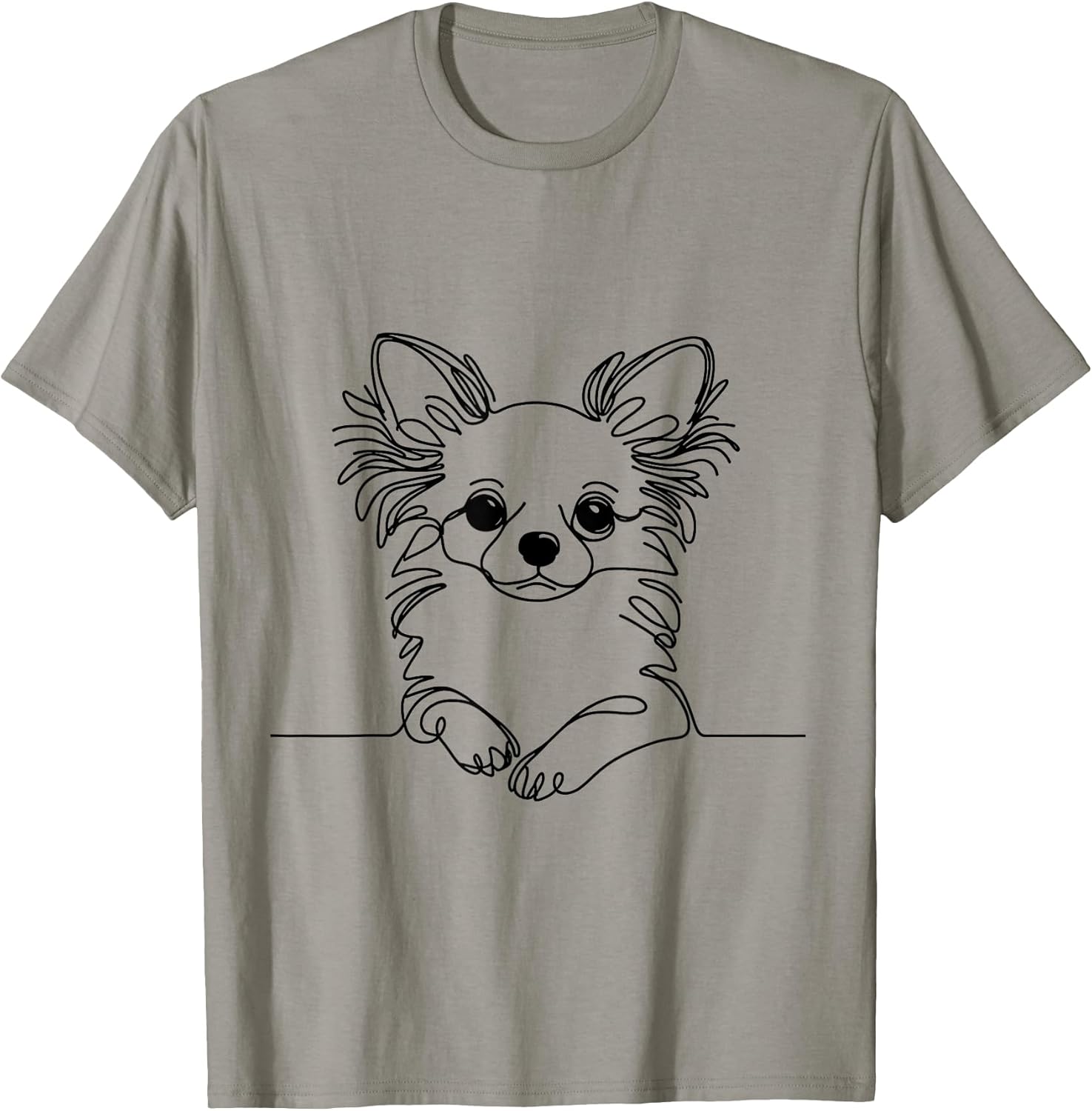Cute Long Haired Chihuahua Minimalist One-line Art T-Shirt