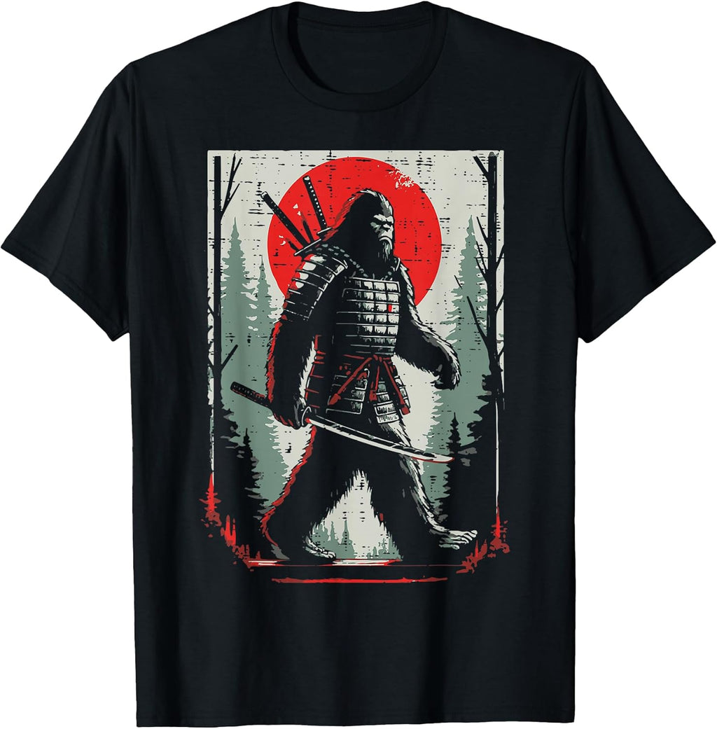 Japanese Bigfoot Samurai Katana Sasquatch Art Men Women Kids T-Shirt