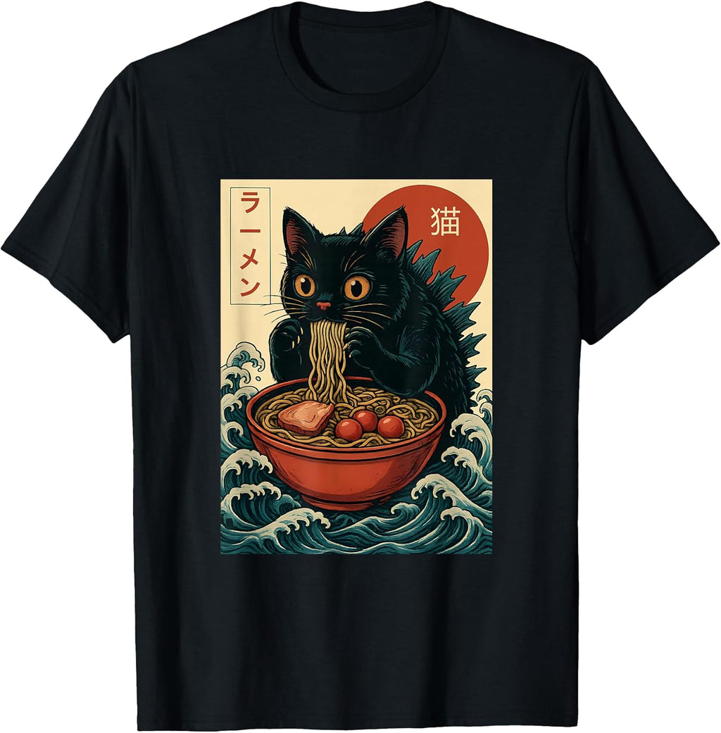 Funny Catzilla Anime Ramen Japanese Cat Gifts Men Women Kids T-Shirt
