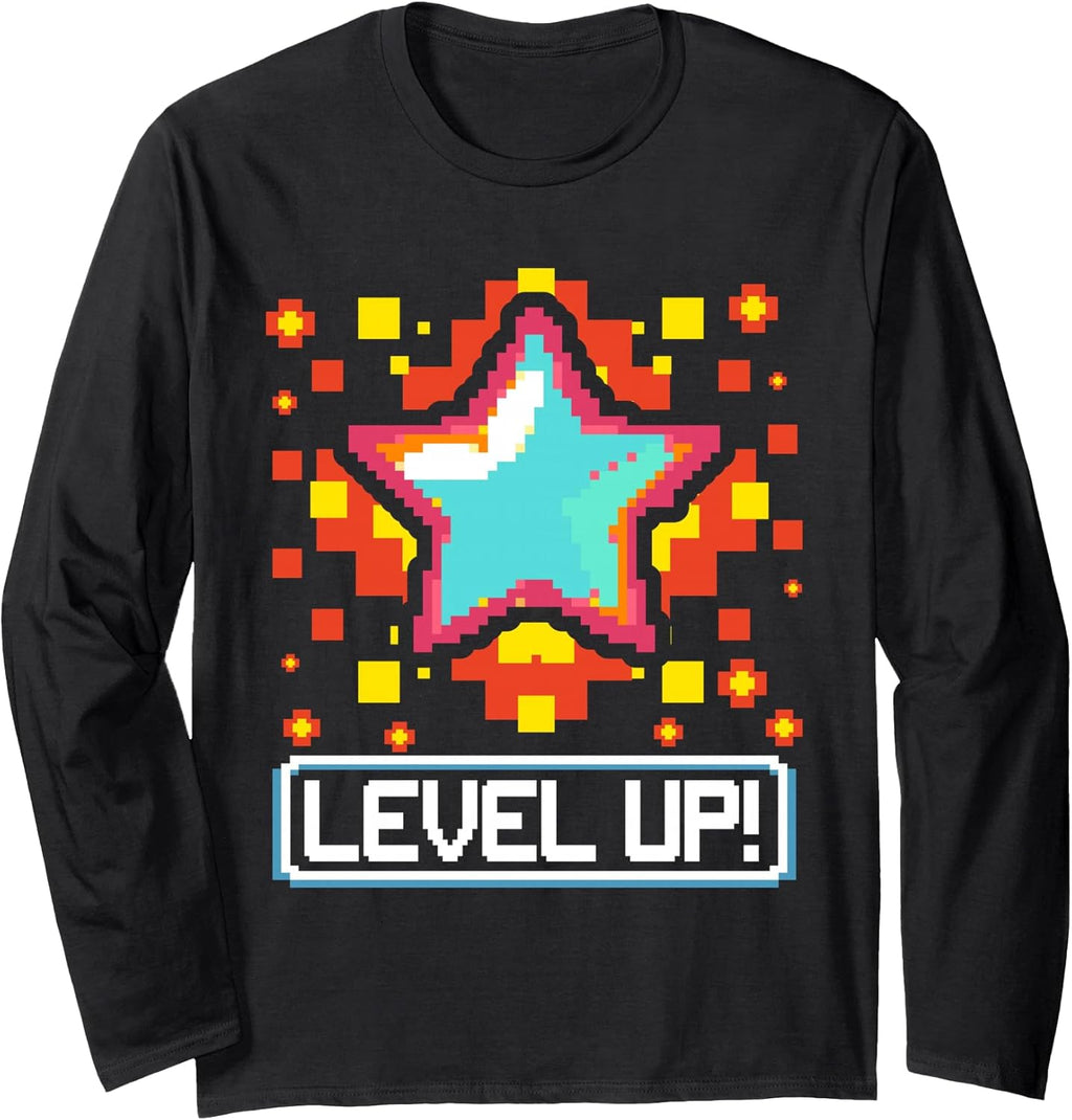 Level Up! Retro Gaming Pixel Art Long Sleeve T-Shirt