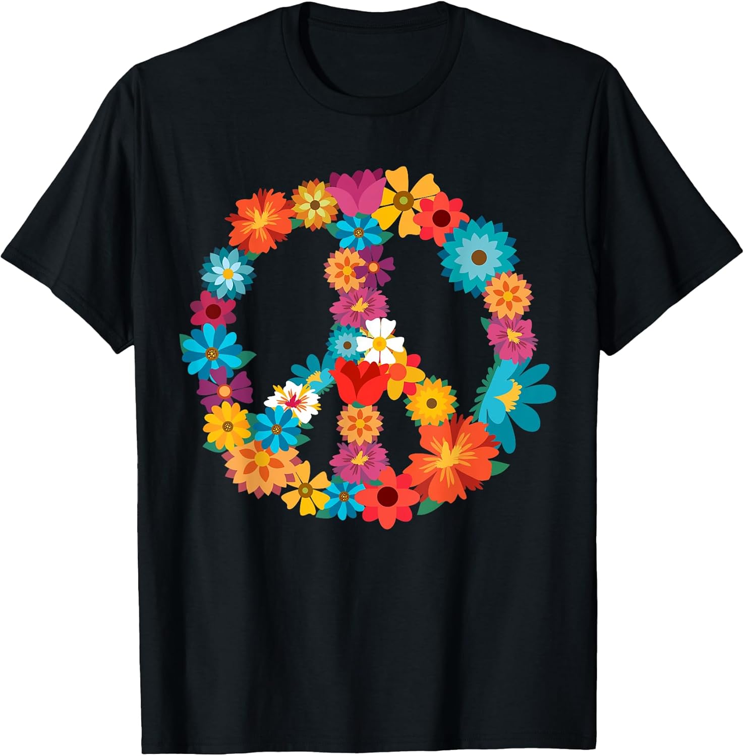 Peace Love | 60's 70's Hippie Costume Colorful Flowers T-Shirt