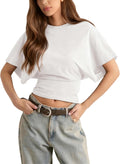 Shirts for Womens Crewneck Tighten Waist T-Shirt Casual Short Sleeve Workout Tops Solid Color Basic Tees