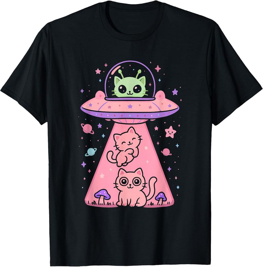 Cat UFO Cute Funny Kitty Kawaii Space Pink Spaceship Alien T-Shirt