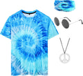 Hippie Costume for Men 60s 70s Colorful T-Shirt Outfits 4 PCS Accessories Set for Theme Party