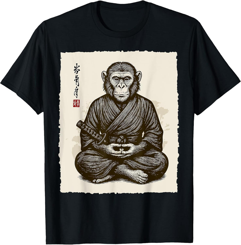 Samurai Warrior Monkey Japanese Katana Bushido Animal Art T-Shirt