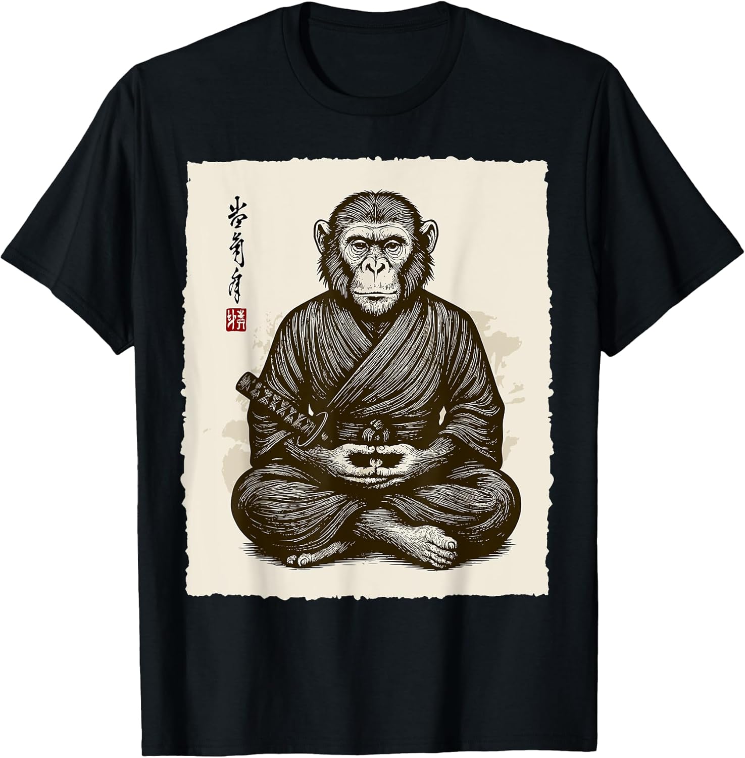 Samurai Warrior Monkey Japanese Katana Bushido Animal Art T-Shirt