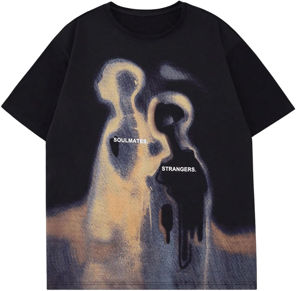 Men's Oversized Letter Graphic Tees Vintage Cotton T Shirt Streetwear Tees Aesthetic Unisex Shirts Grunge Tops