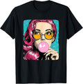 Cool Woman with Chewing Gum in Pop Art Style Costume T-Shirt