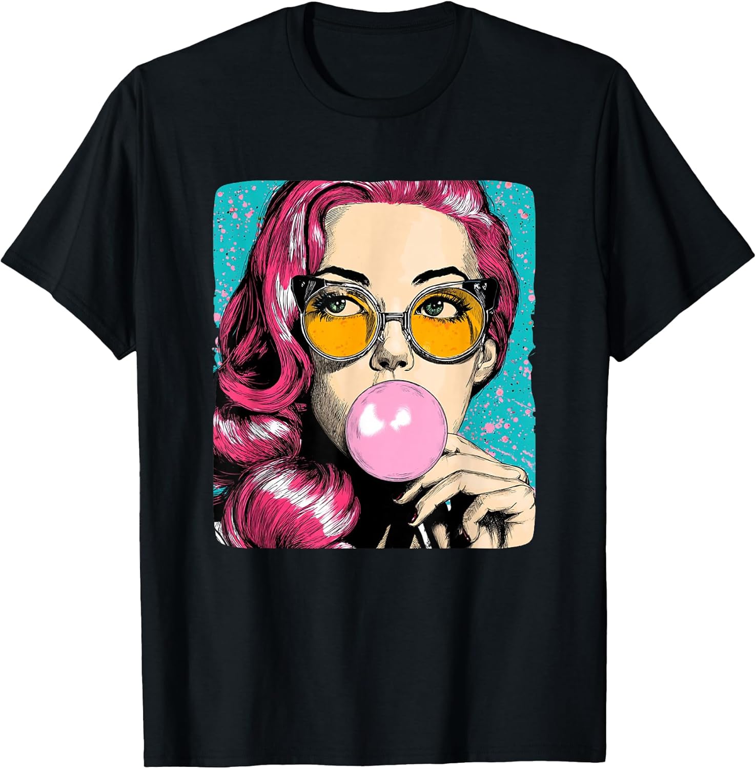 Cool Woman with Chewing Gum in Pop Art Style Costume T-Shirt