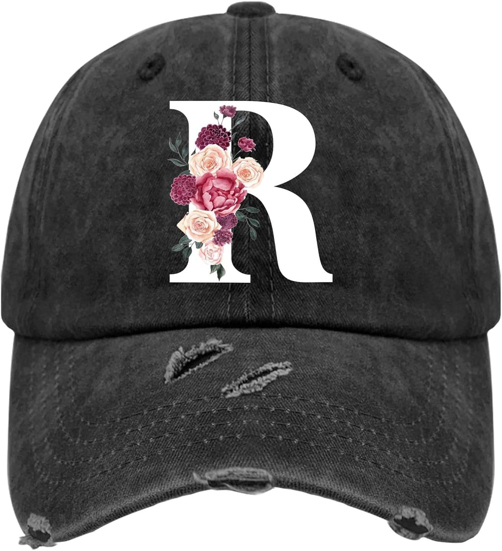 Classic Alphabet A-Z Cute Letter Cap Personalized A-Z Monogram Washed Distressed Hat for Mom