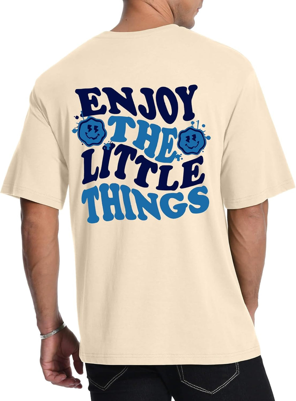 Mens Graphic T Shirts Smile Letter Print Short Sleeve Novelty Print Summer Top 100% Cotton Casual Tees for Men