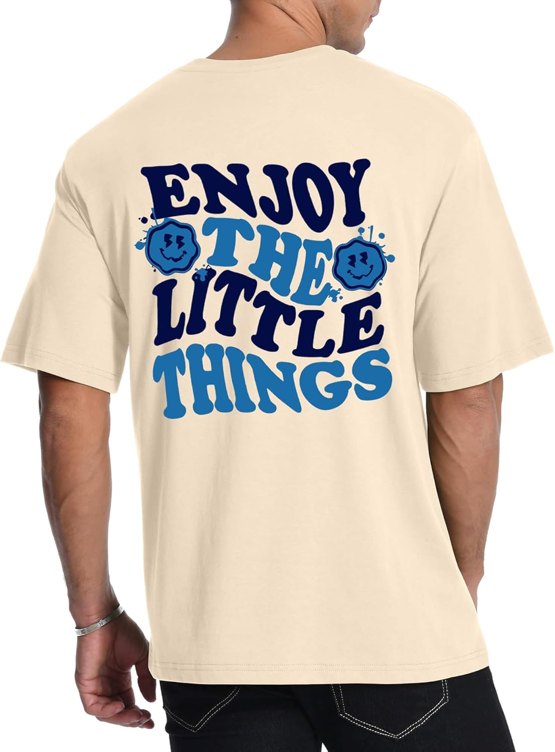 Mens Graphic T Shirts Smile Letter Print Short Sleeve Novelty Print Summer Top 100% Cotton Casual Tees for Men