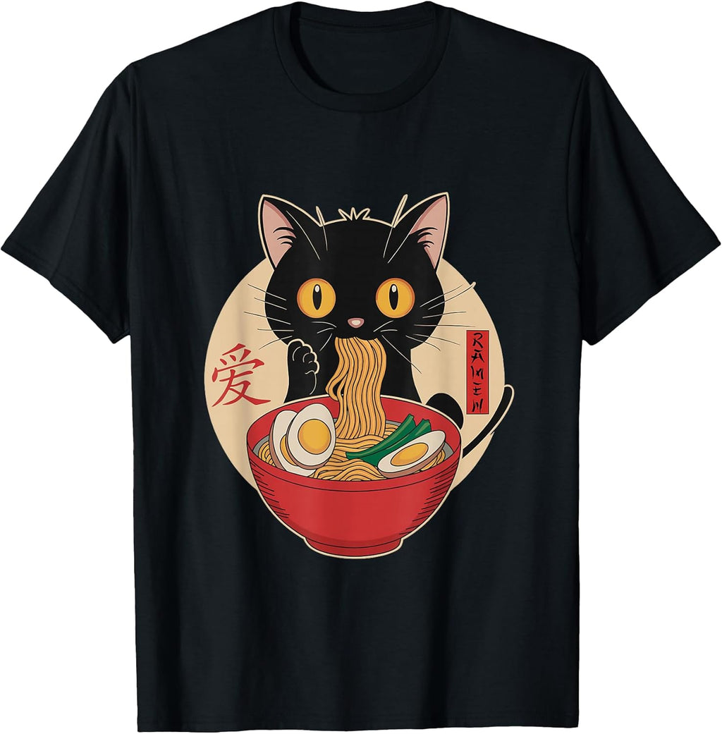 Cat Eating Ramen Noodles Funny Kawaii Japanese Anime cat T-Shirt