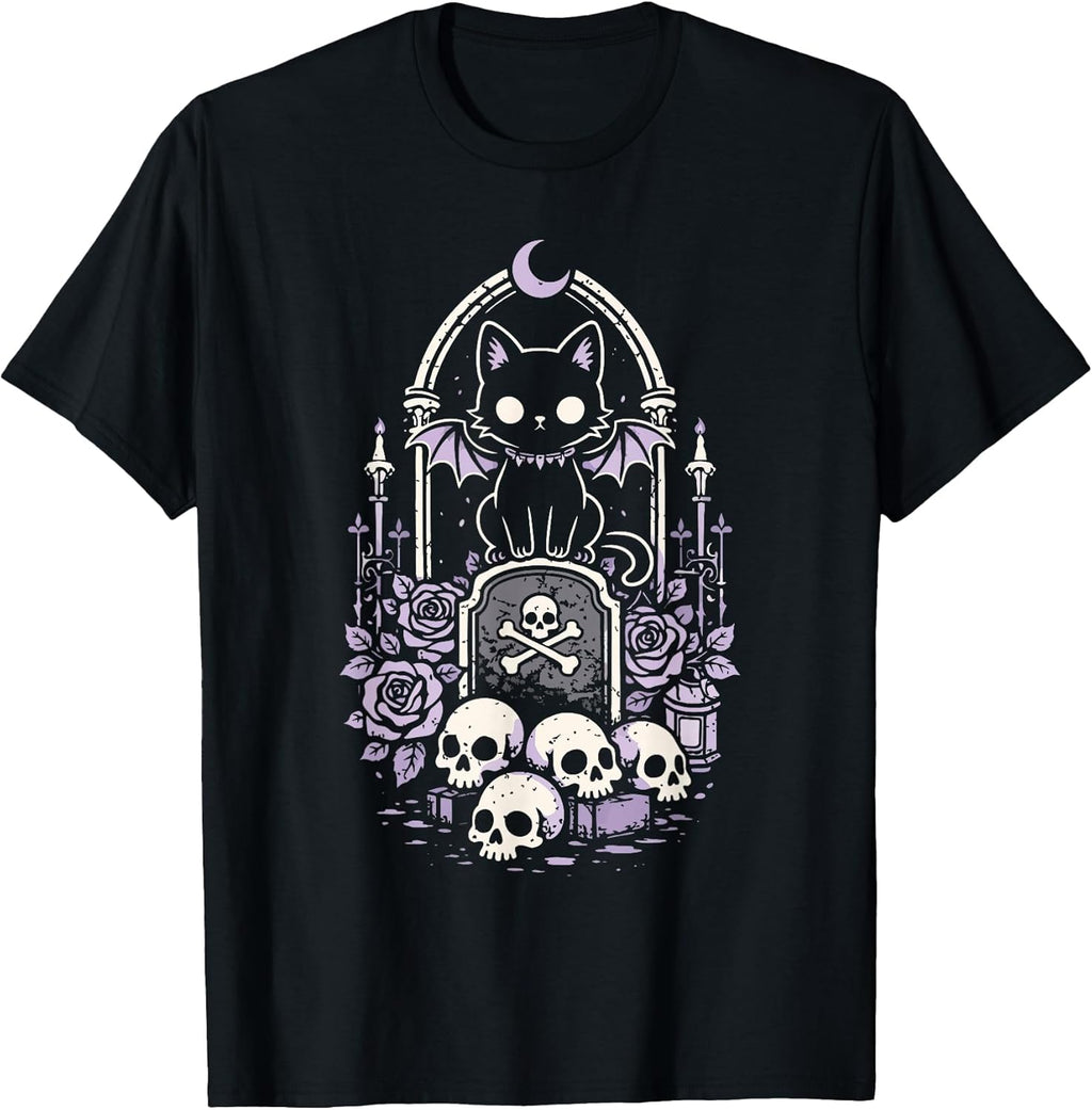 Cat Kitty Vampire Skull Creepy Cute Kawaii Goth Purple Alt T-Shirt