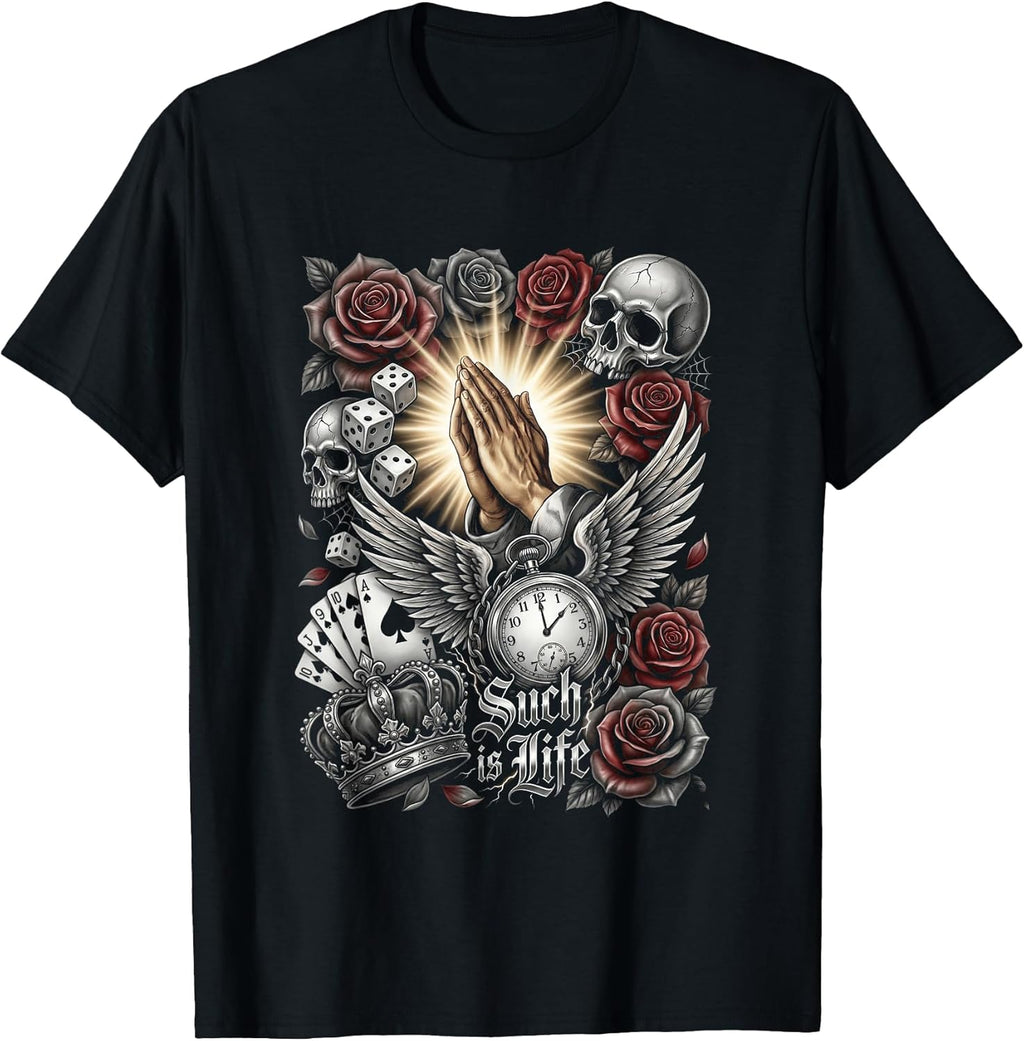 Skull Roses and Poker Cards T-Shirt